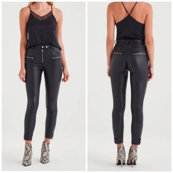 7 For All Mankind Stretch Leather Biker Pants Jean - Picture 2 of 8
